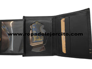 Cartera porta placa de piel con solapa oculta para P.Nacional "Hecha a mano en España"