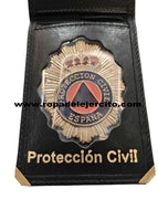 Cartera porta placa de piel Protección Civil "Hecha a mano en España"