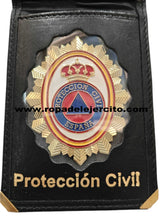 Cartera porta placa de piel Protección Civil "Hecha a mano en España"