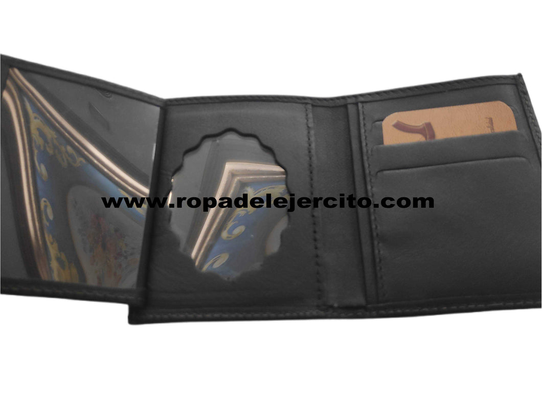 Cartera porta placa de piel con solapa oculta 
