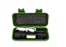 Linterna LED Recargable con zoom, Clip C/USB y caja